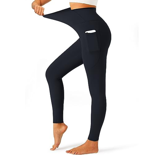YOYOYOGA Women's Yoga Pants with Pockets High Waist Tummy Control Running Yoga Leggings for Workouts Gym Exercise Black L | Amazon (US)