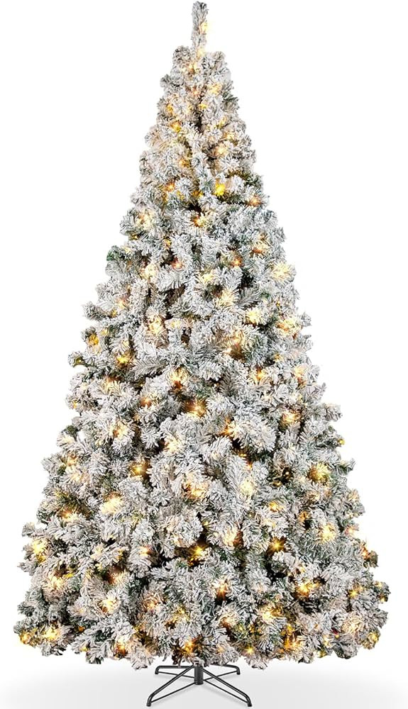 7.5ft Premium Pre-Lit Snow Flocked Artificial Holiday Christmas Tree, Pre-Lighted Xmas Snowy Tree... | Amazon (US)