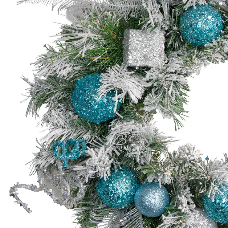 Northlight Flocked Pine with Teal and Silver Ornaments Artificial Christmas Wreath, 24-Inch, Unli... | Target