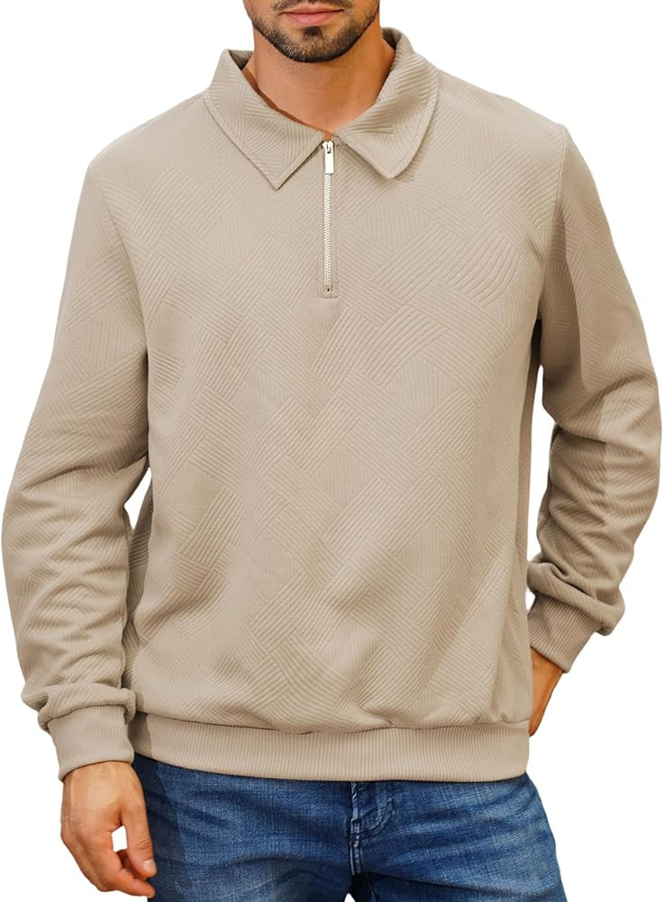 Sweat Pullover for Men Long Sleeve 1/4 Zip Quilted Sweatshirt Ribbed Cuffs Mens Fall Sweaters 202... | Amazon (US)