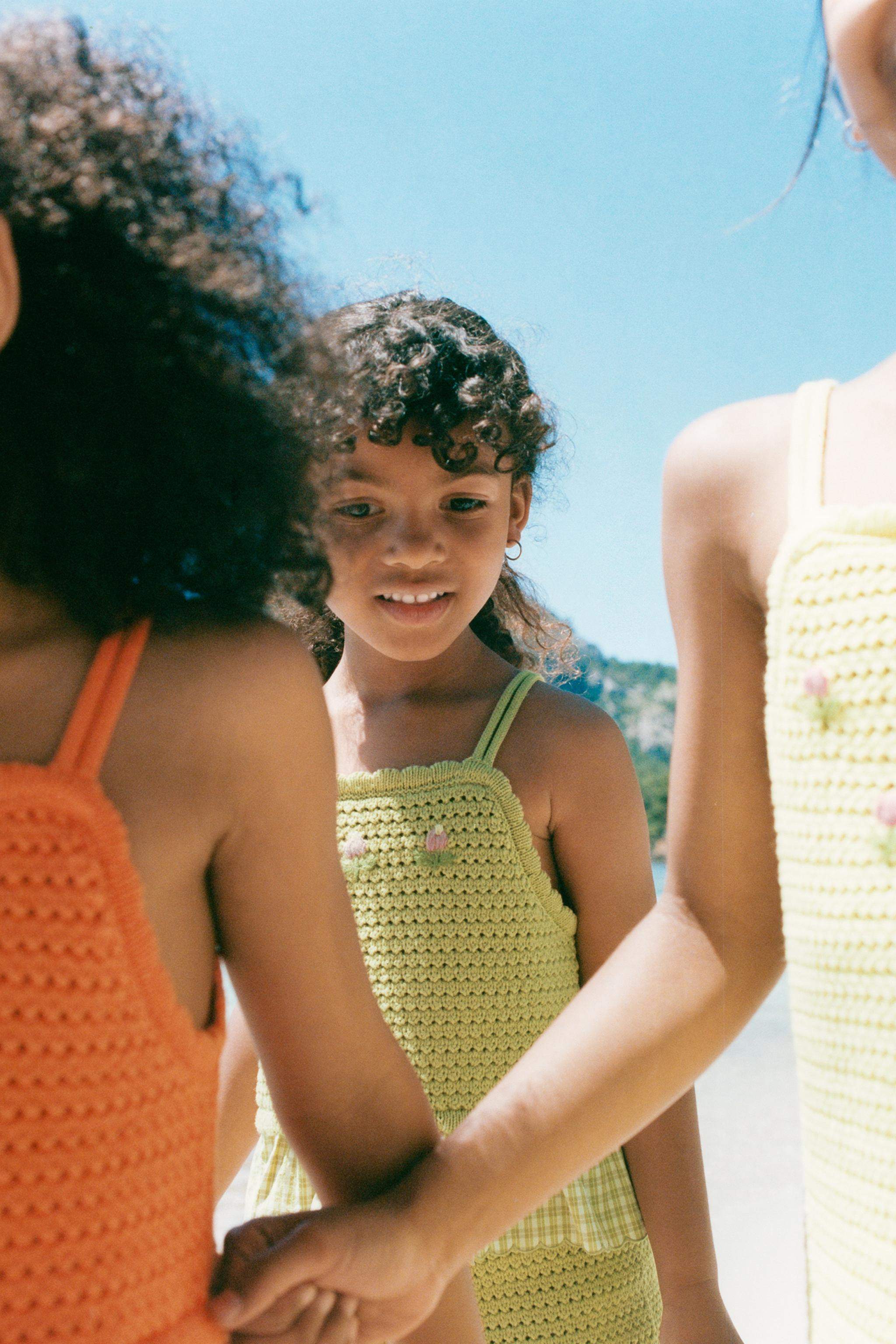 COMBINED GINGHAM AND EMBROIDERED KNIT TOP | Zara US