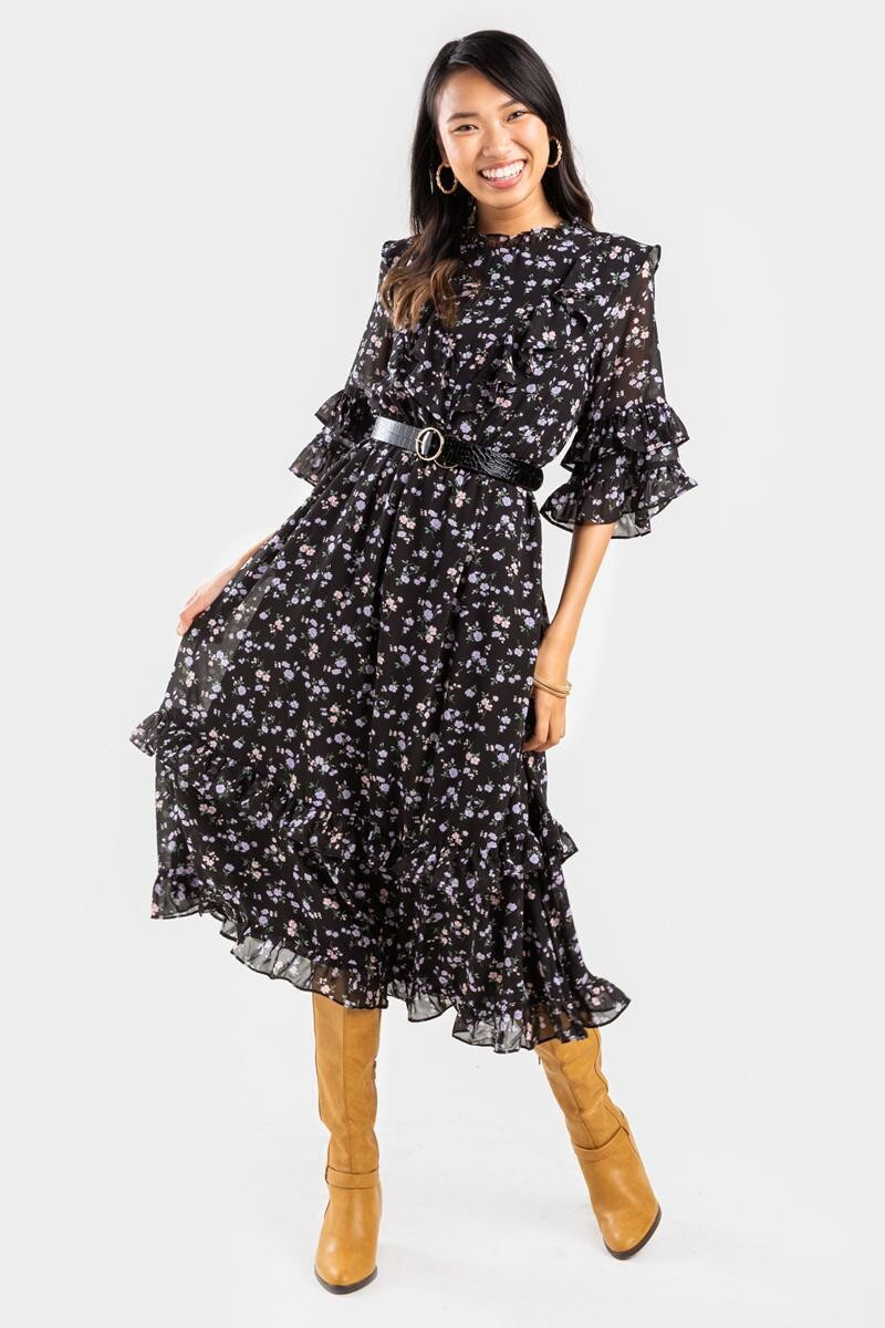 Desiie Ruffle Floral Midi Dress | Francesca’s Collections