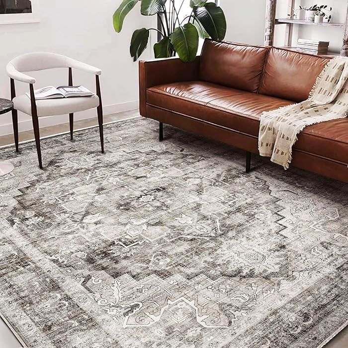 Washable Area Rug 8'x10' Deep Khaki Retro Boho Design Non-Shedding Non-Slip Easy Care Ideal for H... | Amazon (US)