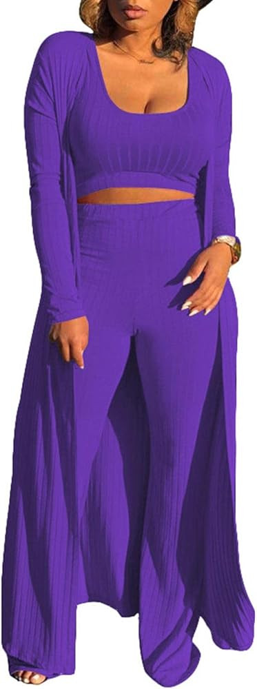 HANMAX Women's Tracksuit Winter Autumn Knitted Long-sleeved Blazer Coat Tank Long Pants Three Pie... | Amazon (US)