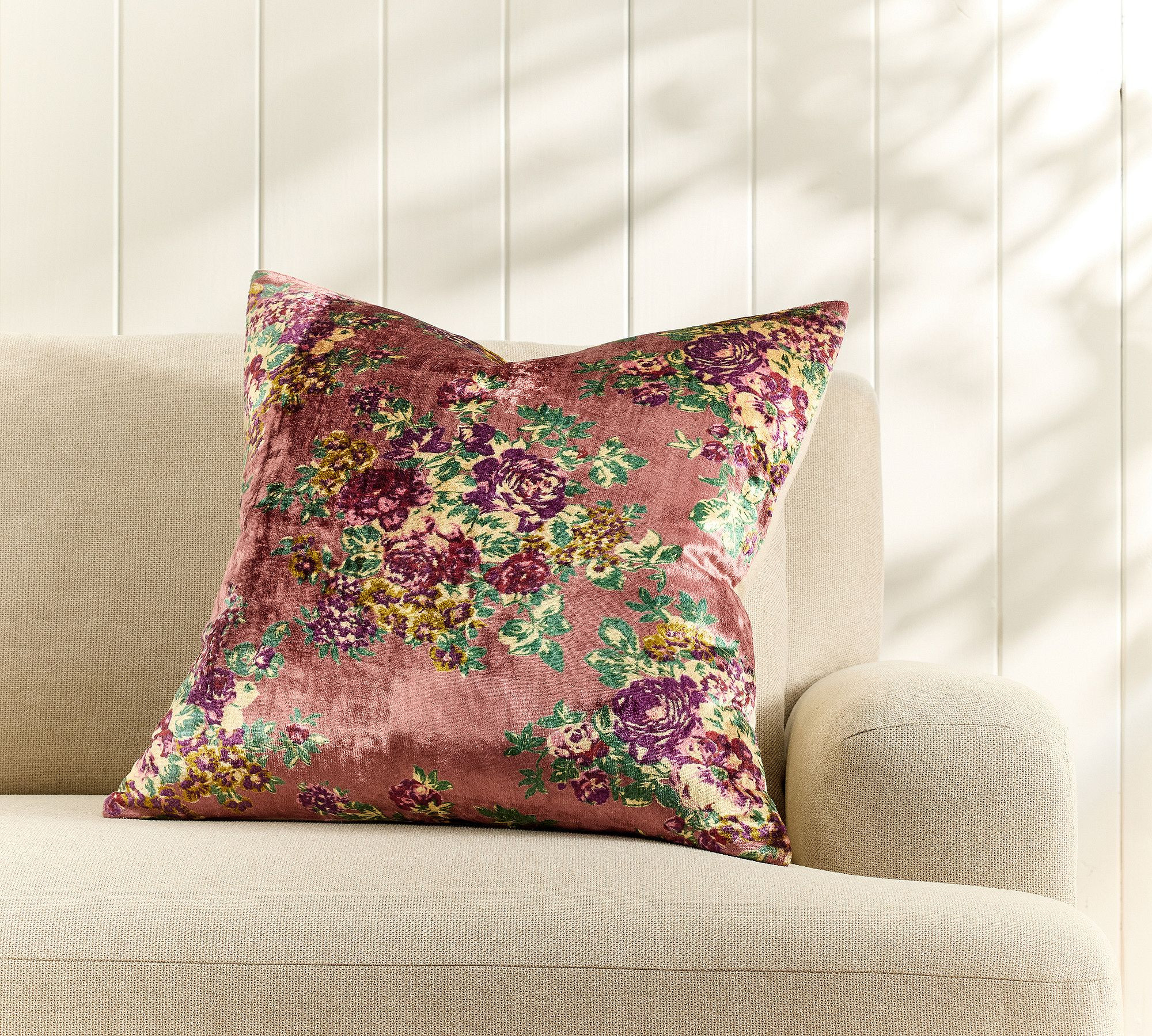Rhodes Velvet Floral Pillow Cover | Pottery Barn (US)