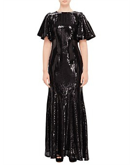 David Jones De La Vali Sequin Maxi Dress With Flared in Black, Size 10 AU | David Jones (Australia & New Zealand)
