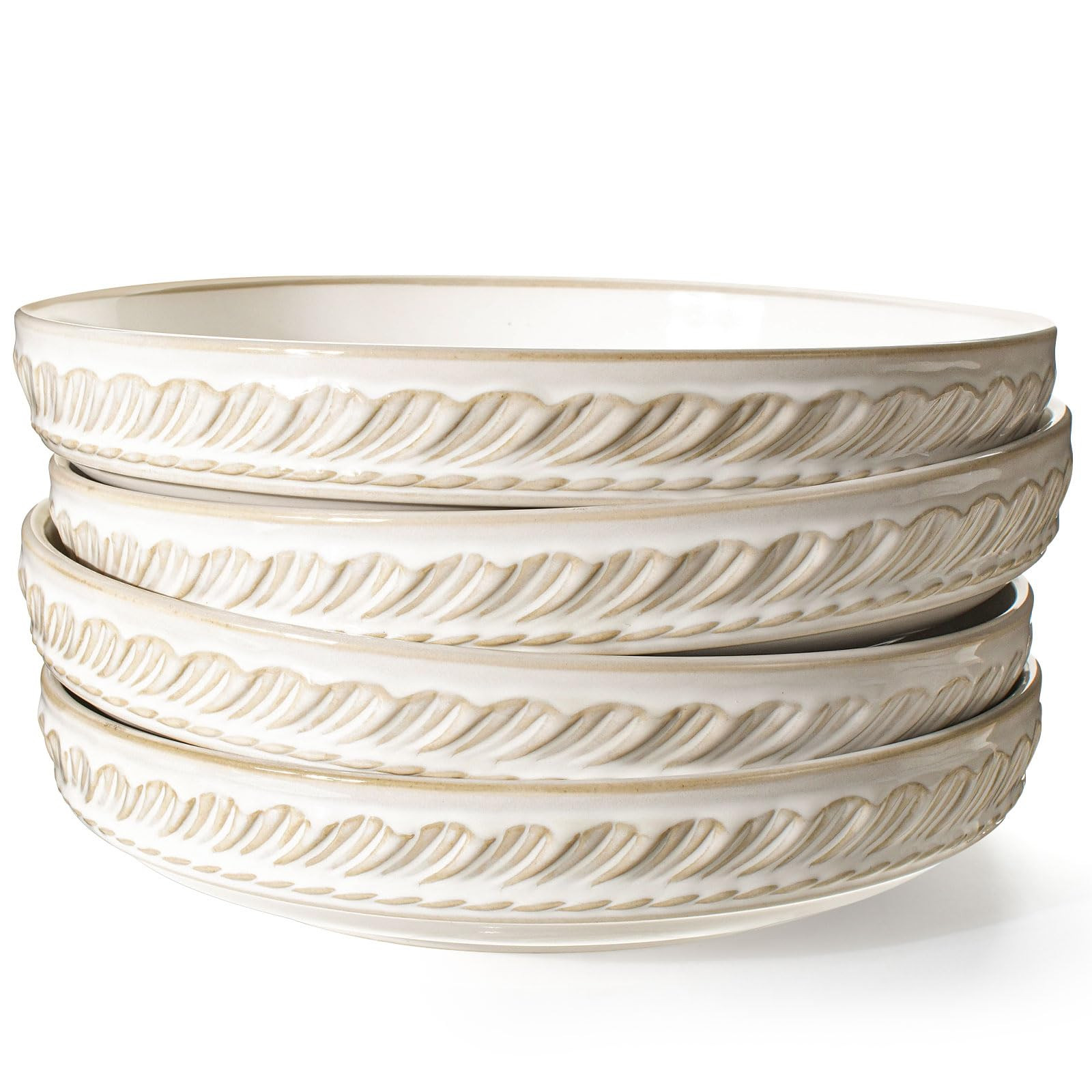 Artena Pasta Bowls, 50oz Large Salad Serving Bowls, 9.75'' Plates Bowls Set of 4, Big White Ceram... | Amazon (US)