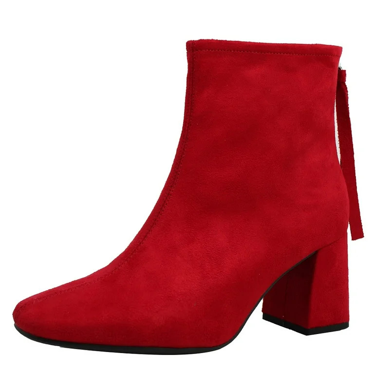 Delicious Women's Faux Suede Tassel Square Toe Ankle Bootie, Red ,  7 M US | Walmart (US)