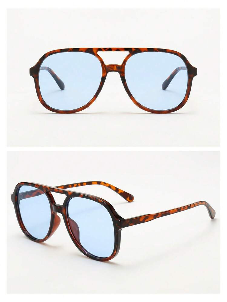 1pc Unisex Double Bridge Large Frame High Quality Minimalist Fashion Glasses, Suitable For Travel, Vacation, Casual Gatherings, And Daily Wear | SHEIN