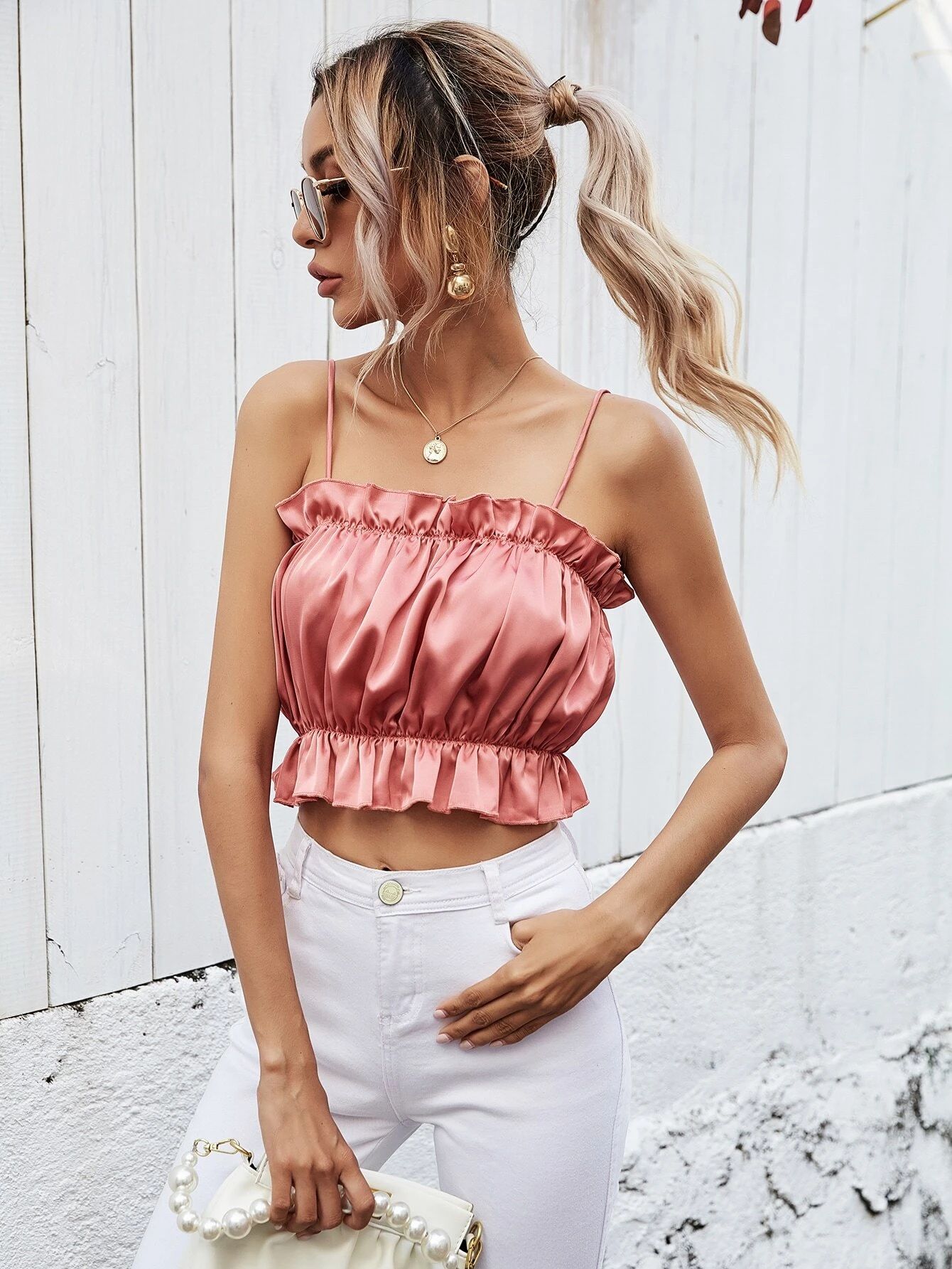 Frill Trim Ruched Bust Cami Top | SHEIN
