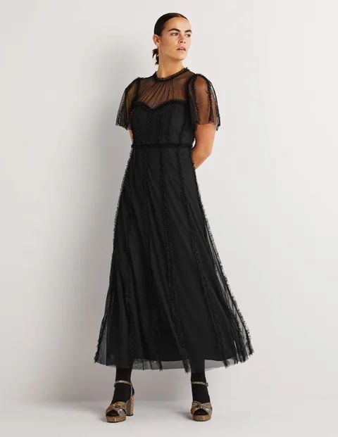 Tulle Maxi Ruffle Party Dress - Black | Boden (UK & IE)