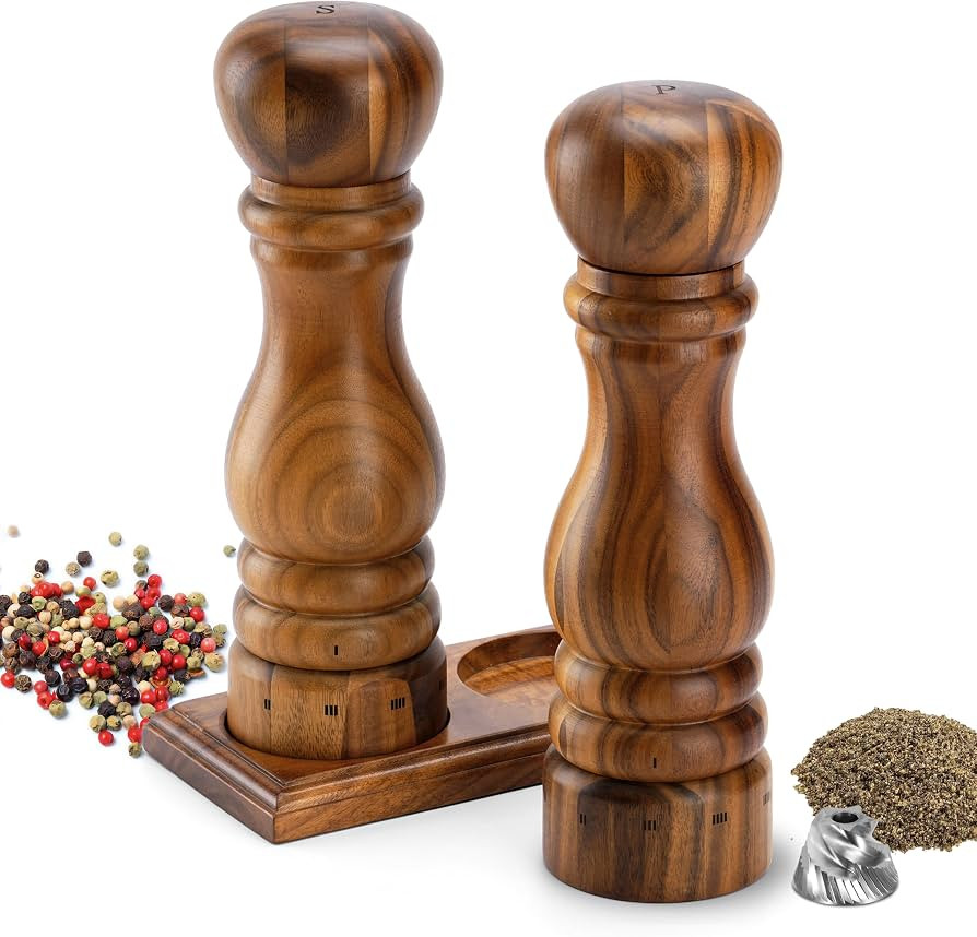 Wooden Salt and Pepper Grinder Set, Manual Salt and Pepper Mill with Ceramic/Stainless Steel Core... | Amazon (US)