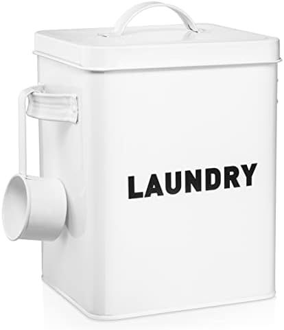 Amazon.com: Metal Laundry Room Container - Modern Farmhouse White Detergent Powder Storage, Organiza | Amazon (US)