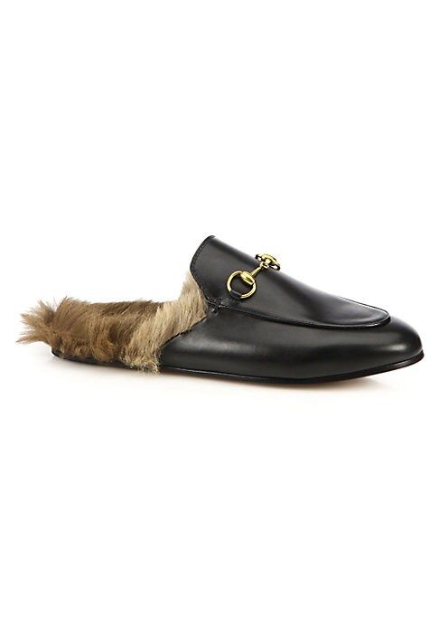 Gucci Women's Princetown Fur-Lined Leather Slipper - Black - Size 37 (7) | Saks Fifth Avenue