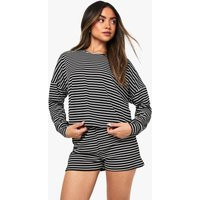 Womens Loungewear Stripe Long Sleeve Top & Shorts Pyjama Set - Black - 2 | boohoo (US & Canada)