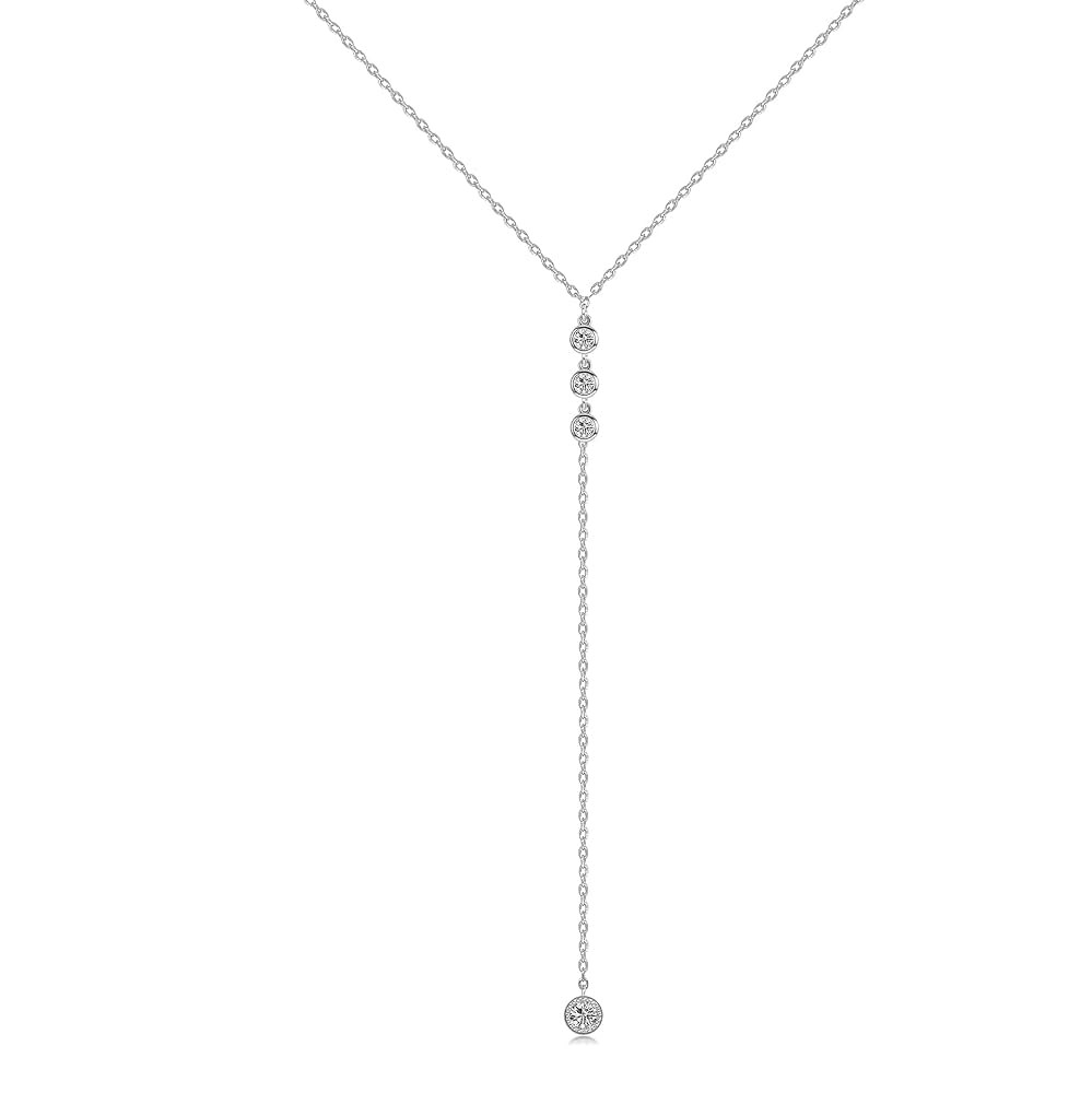 Handmade Sterling Silver Lariat Necklace, Simulated Diamond 18K Gold Plated Dainty Drop Y Chain N... | Amazon (US)