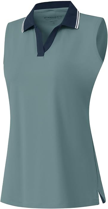 M MAELREG Polo Shirts for Women V Neck Sports Tennis Sleeveless Shirts Ribbed Collared Lightweigh... | Amazon (US)