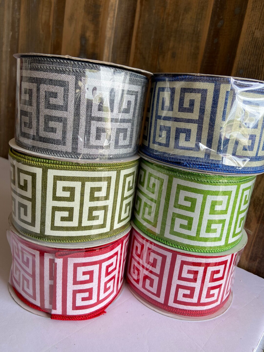 Greek Key Holiday Everyday Ribbon 2.5 Wired - Etsy | Etsy (US)