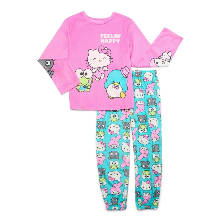 Hello Kitty Girls Long Sleeve Top and Pajama Pants Set, 2-Piece, Sizes 4-12 | Walmart (US)