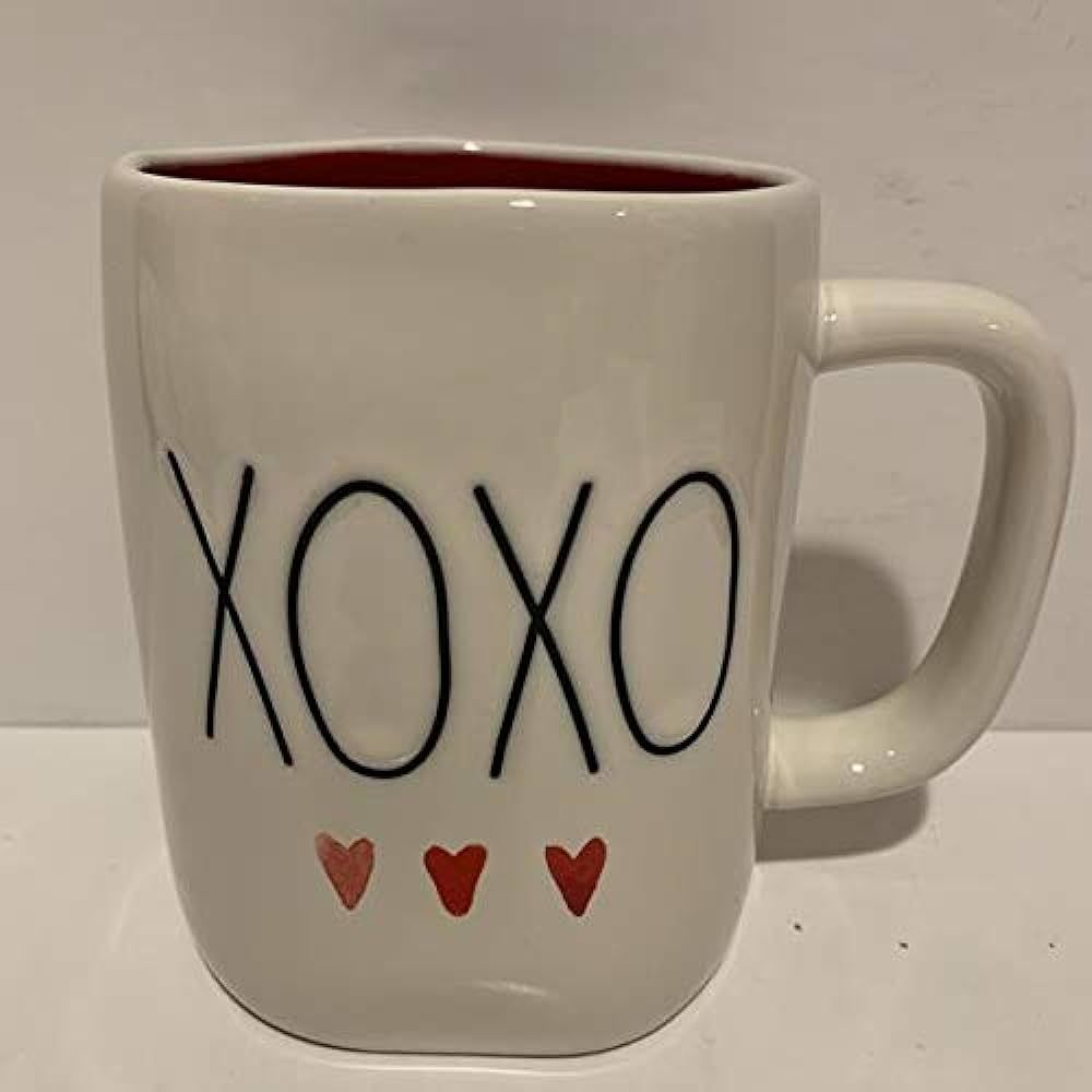 Rae Dunn XOXO Mug RED Inside with three Heart shemed - Ceramic - Valentine's Day | Amazon (US)
