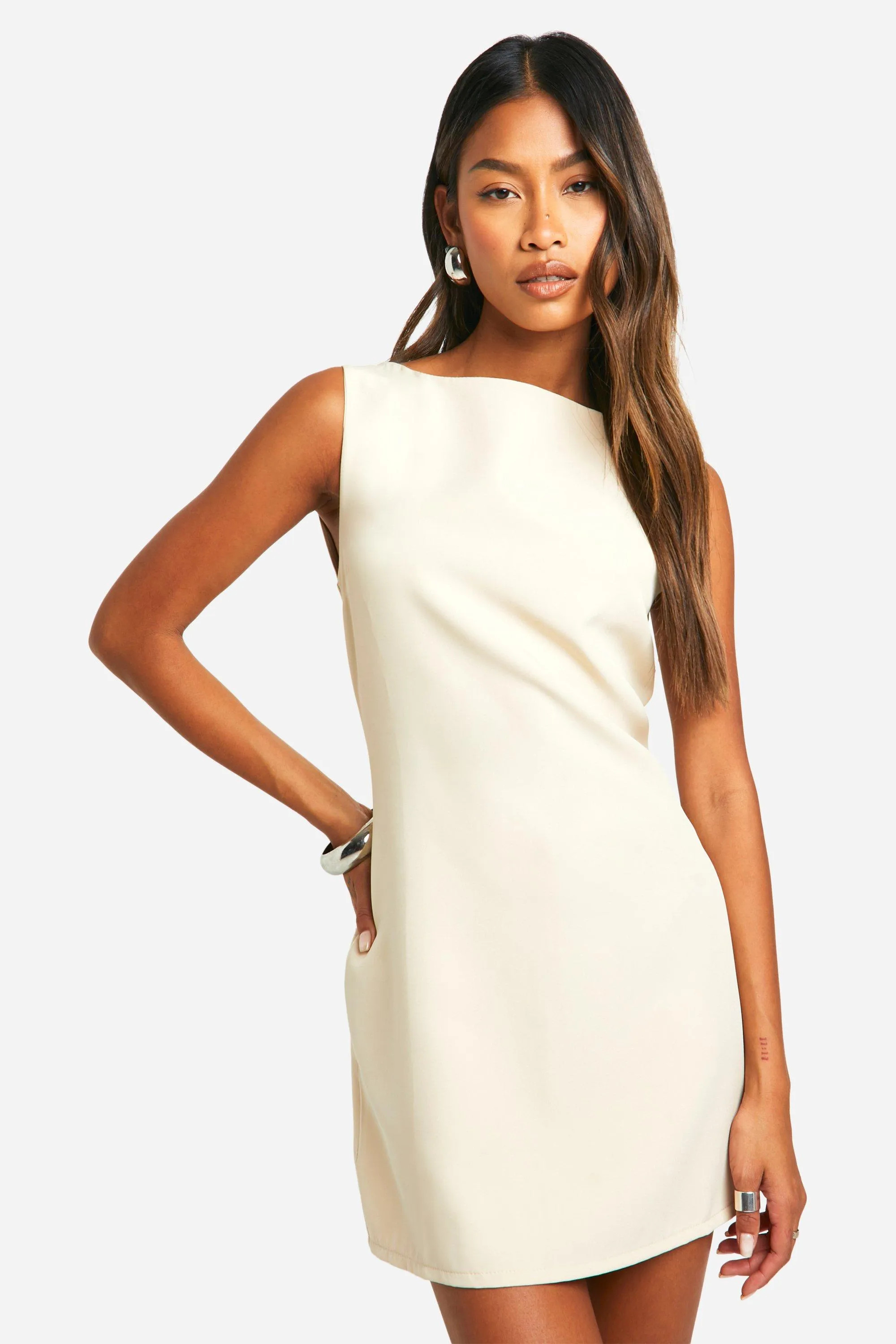 Stone Slash Neck Fit & Flare Micro Mini Dress | Boohoo USA | boohoo (US & Canada)