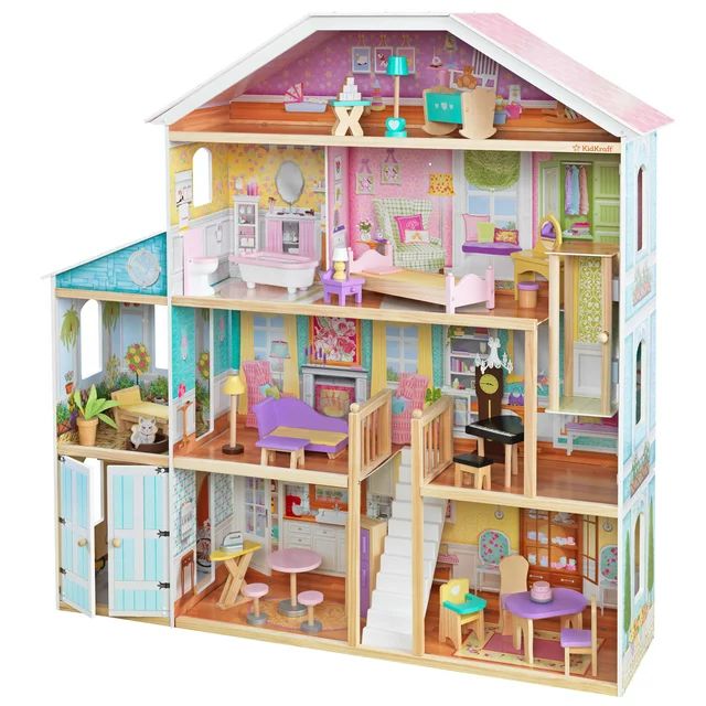 KidKraft Grand View Mansion Wooden Dollhouse with 34 Accessories, Ages 3 and up | Walmart (US)
