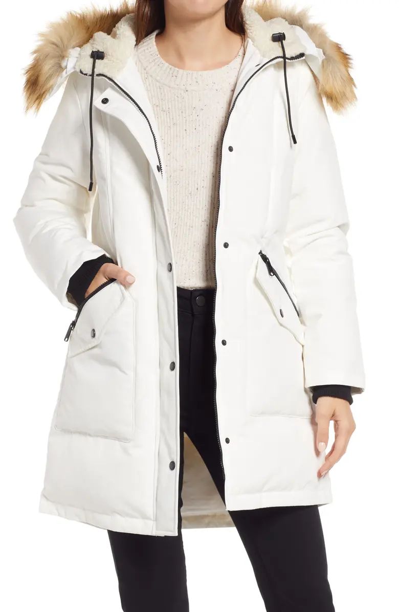 Sam Edelman Hooded Down & Feather Fill Parka with Faux Fur Trim | Nordstrom | Nordstrom