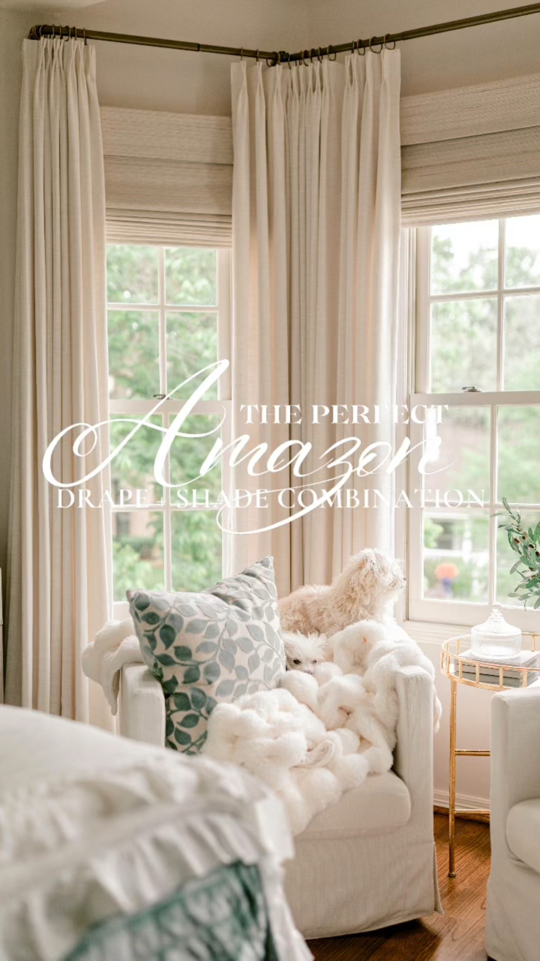 ✨The perfect Amazon Drape + Shade combination! See below for details! ✨

🔸Bay Window Roman Shade Details🔸
🔹 Marble White Cordless Bamboo
🔹 Outside Mount
🔹 Middle Window: 50in Width x 70in Length / Outer Windows: 26in Width x 70in Length
🔹 Blackout Liner
🔹 No edge binder
🔹 I hung the shades 7 in above my window to make my windows appear taller 

🔸Bay Window Drapery Details🔸
🔹Liz Linen fabric in Ivory White 
🔹Pinch Pleat 
🔹Room darkening liner 
🔹4 panels (2 outer panels 56in W X 96 H & 2 inner panels 75in W X 96in H) 
🔹No tie backs
🔹No memory training 

#homedecor #homesweethome #interiordesign #amazonfinds #amazonhome #shopltk #ltkhome 

#LTKVideo 

#LTKFindsUnder100 #LTKStyleTip #LTKHome