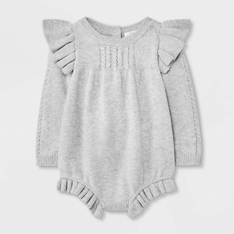 Baby Girls' Ruffle Cable Bubble Romper - Cat & Jack™ Gray | Target