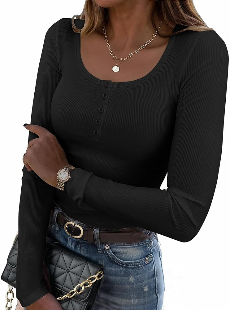 Zeagoo Women's Long Sleeve Shirts Casual Square Neck Tops Slim Fit Rib Knit Basic Tee 2025 Fall S... | Amazon (CA)
