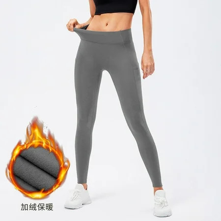 Women Leggings 2024 Ankle Warm Solid Color High Waist Yoga with Pockets Workout Leggings Grey XL | Walmart (US)