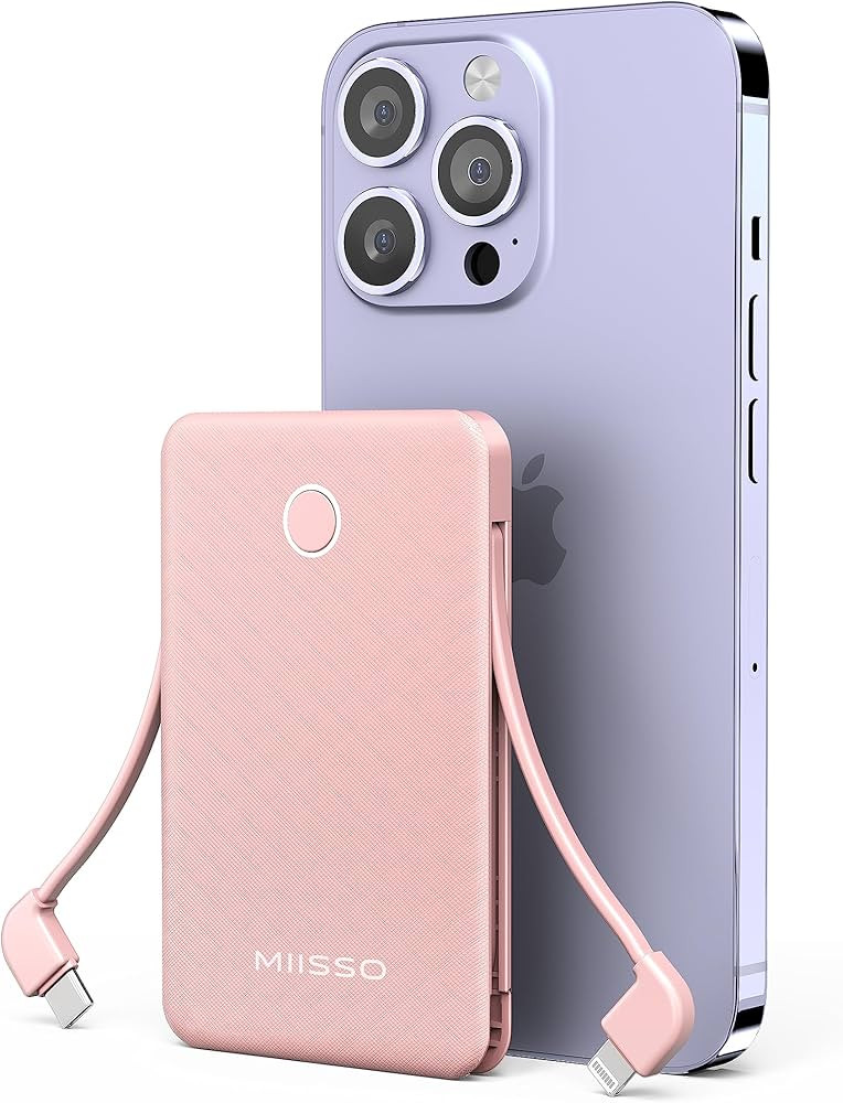 6000mah Ultra Slim Built in Cables Power Bank, Card Size Built in USB C Cords Battery Pack Portab... | Amazon (US)