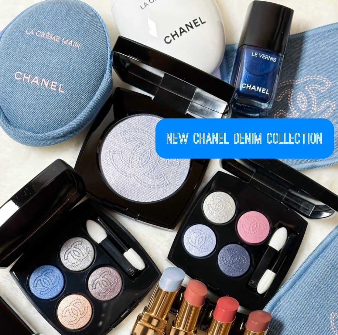 New Chanel Denim Collection! NOW! Available in boutiques and online. This collection is two quads, highlight, 4 lippies, nail Polish, hand cream, eyeliner and mascara.  What makes of special is the Denim pouch that they come in! This will sell out fast! 💋

#LTKSeasonal #LTKBeauty #LTKOver40