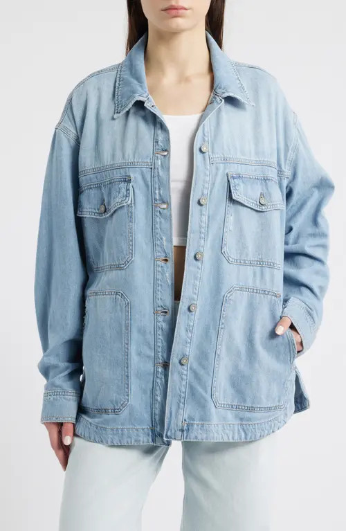HIDDEN JEANS Oversize Denim Shirt in Light Wash at Nordstrom, Size Large | Nordstrom