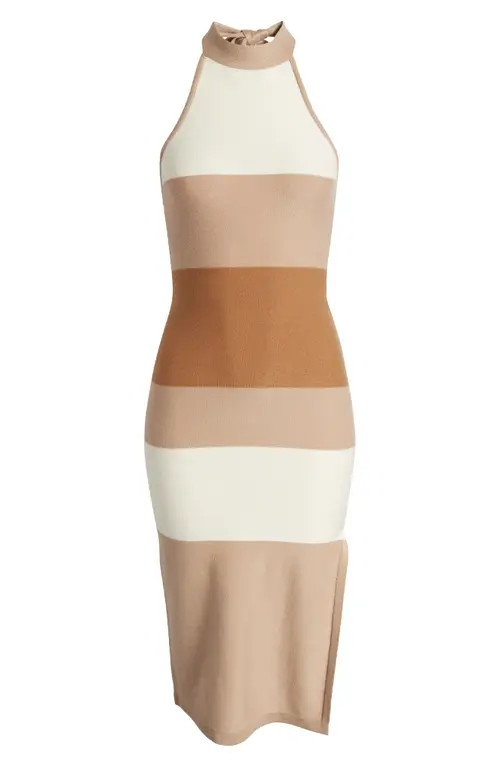 bebe High Neck Colorblock Rib Midi Dress in Brown/Multi at Nordstrom, Size Small | Nordstrom