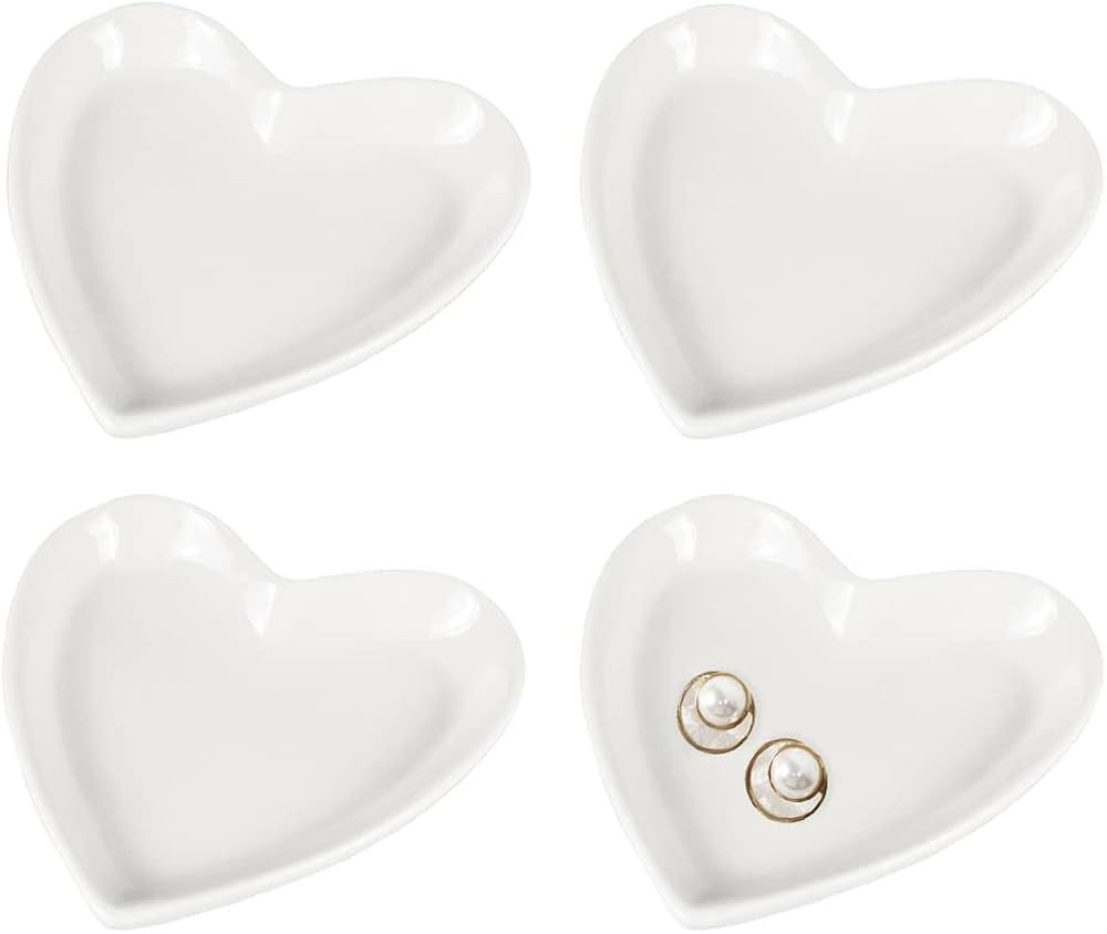 4pcs Ceramic Heart Shaped Plate Jewelry Trays Ring Storage,Snack Sauce Dishes | Amazon (US)