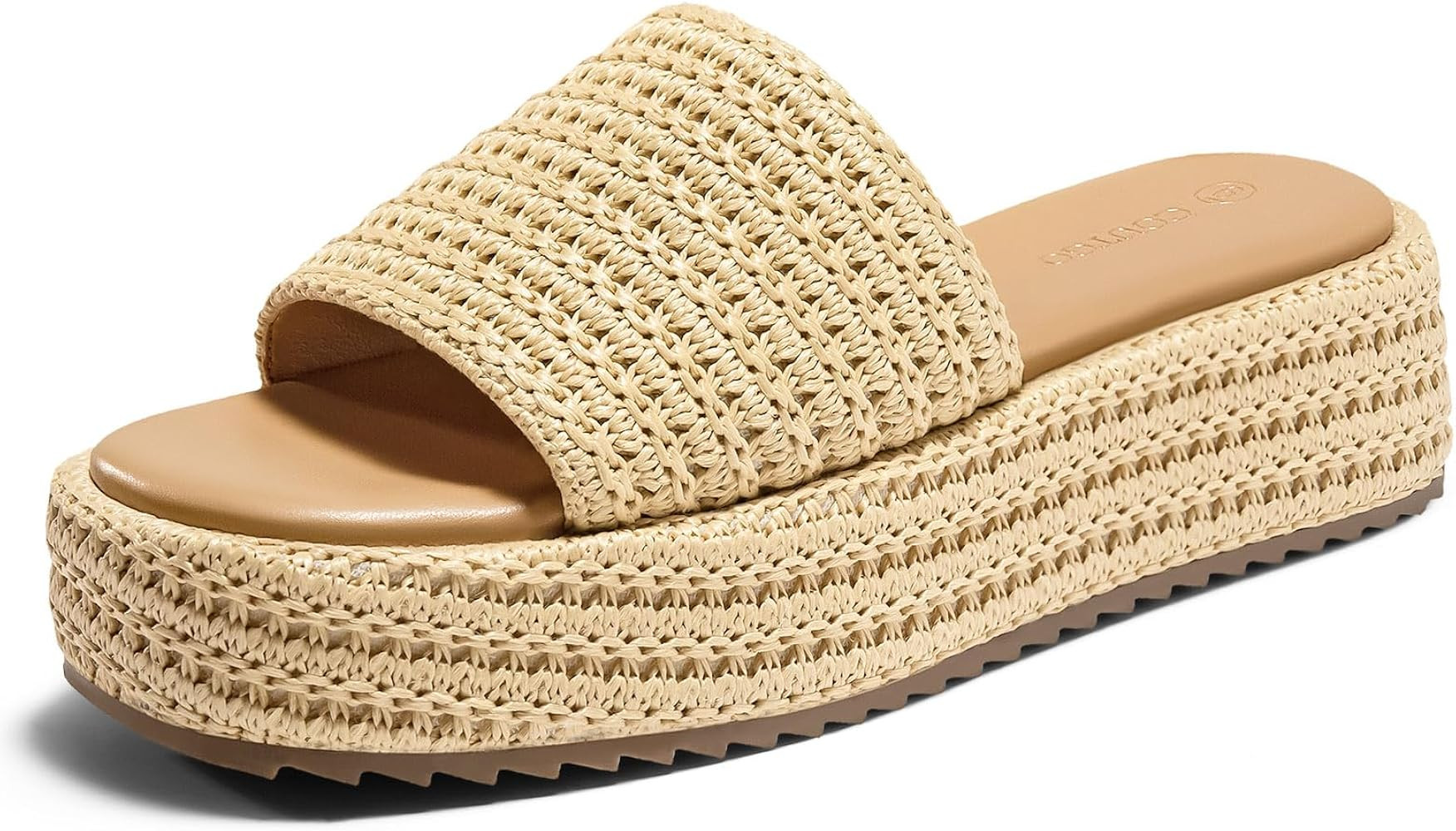 Coutgo Womens Platform Sandals Raffia Espadrilles Slip on Open Toe Cute Boho Summer Beach Slide S... | Amazon (US)