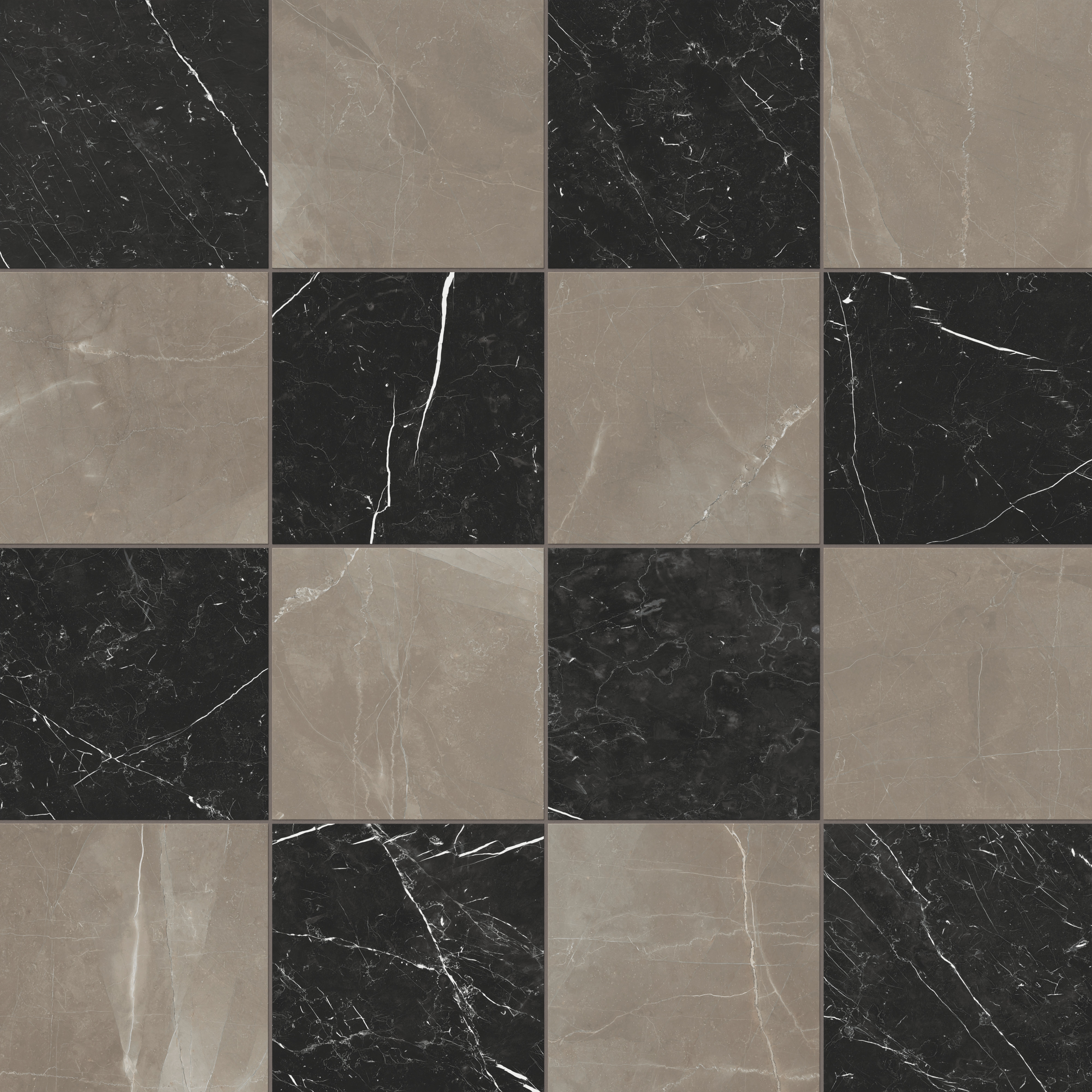Leona 12x12 Checkerboard Matte Porcelain Tile in Amani Bronze and Nero Marquina | Edward Martin