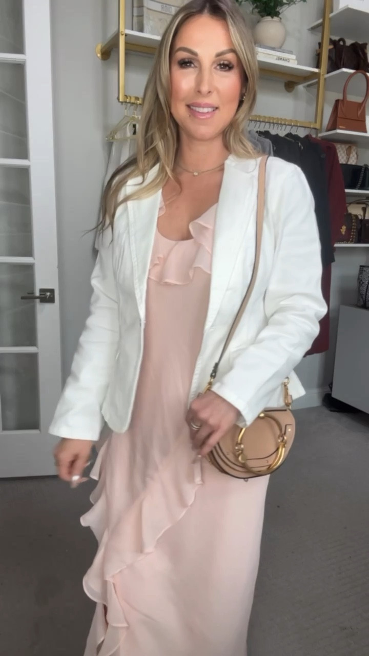 Sharing this beautiful blush ruffle dress! Wearing a size small and a medium in the jacket! All items linked ⬆️

#LTKSeasonal #LTKStyleTip #LTKFindsUnder100