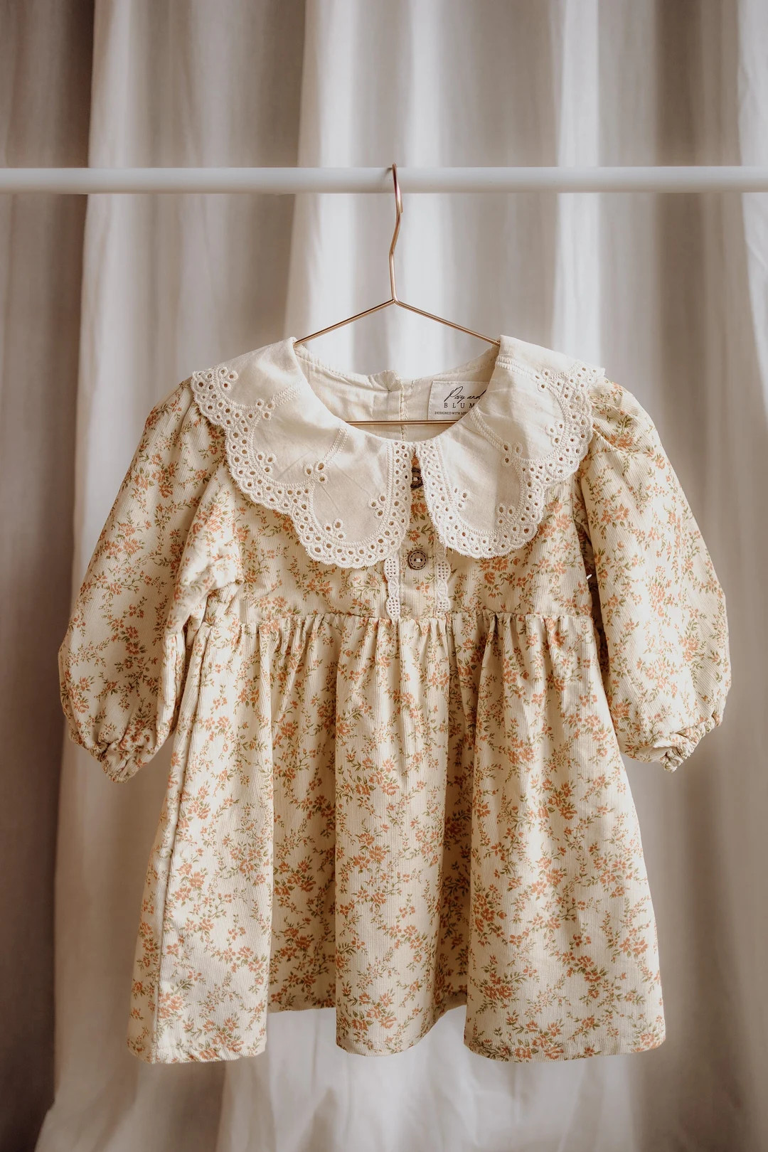 Baby Girls Floral Cotton Corduroy Lace Collar Long Sleeve Dress - Etsy | Etsy (US)
