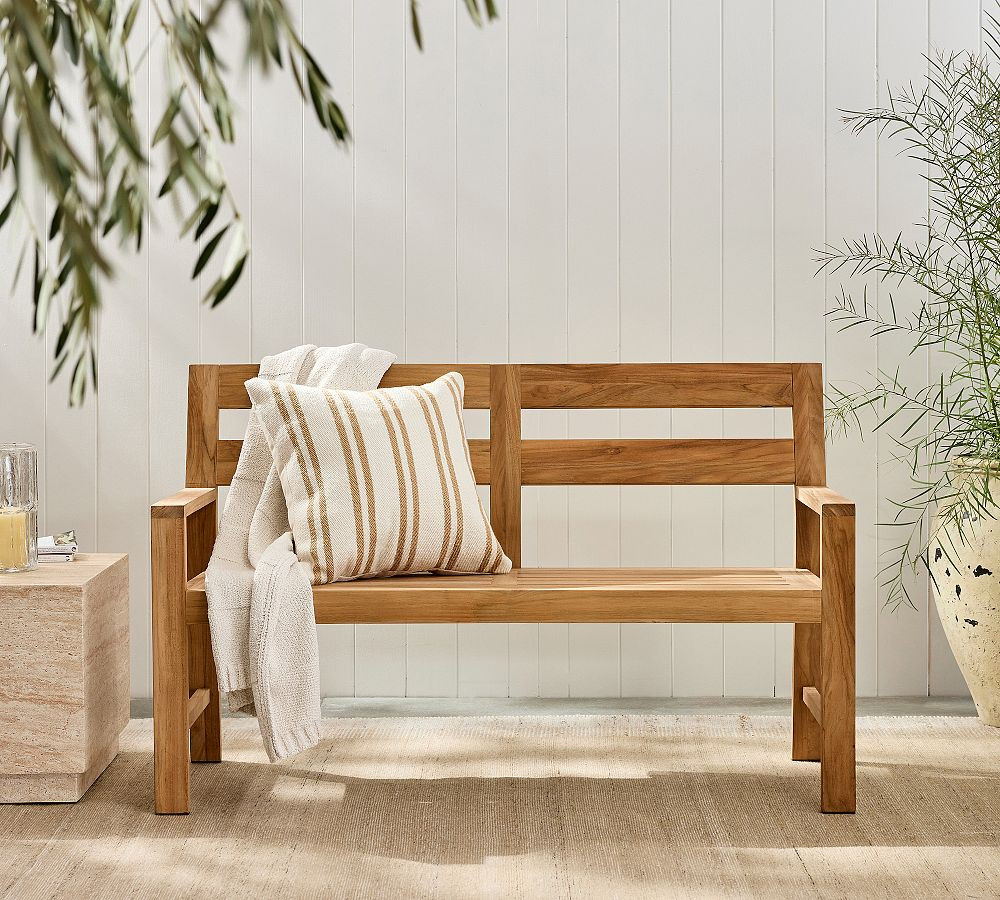 Modern Farmhouse Thin Striped Outdoor Pillow | Pottery Barn (US)