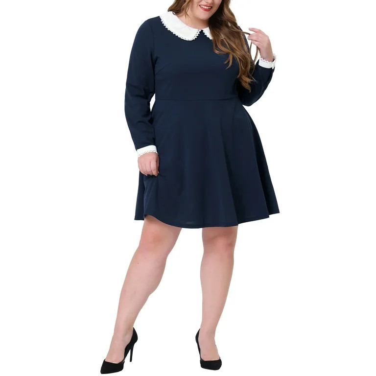 Agnes Orinda Women's Plus Size Halloween Winter Peter Pan Collar Above Knee Dress | Walmart (US)
