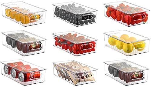 Refrigerator Organizer Bins with Lids, ESARORA 9 PACK Stackable Clear Fridge Bins with Handles For F | Amazon (US)