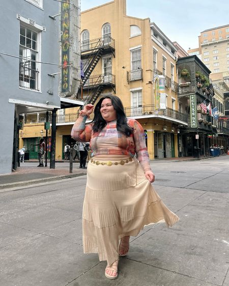 New Orleans NOLA plus size outfit size 20 
Plus size beige maxi skirt size XXL
Top from What Lo Wants (can’t link here) 
Teva sandals 
Plus size gold chain belt

#LTKmidsize #LTKstyletip #LTKplussize