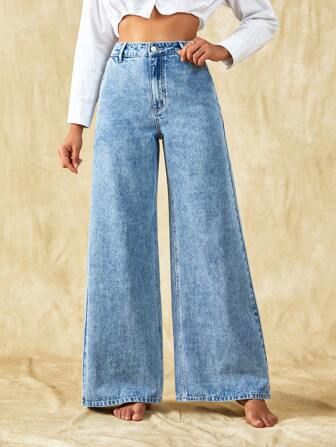 SHEIN Frenchy Solid Wide Leg Jeans | SHEIN