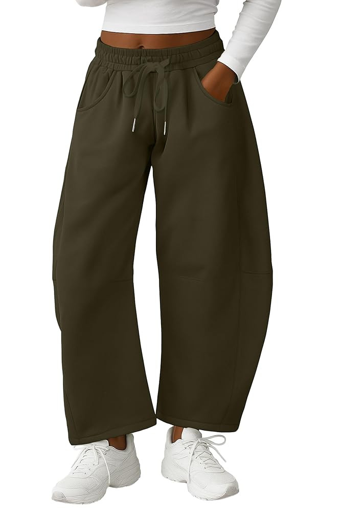 Lepunuo Barrel Sweatpants Women Casual Baggy Elastic Waisted Pants Wide Leg Gym Trousers with Poc... | Amazon (US)