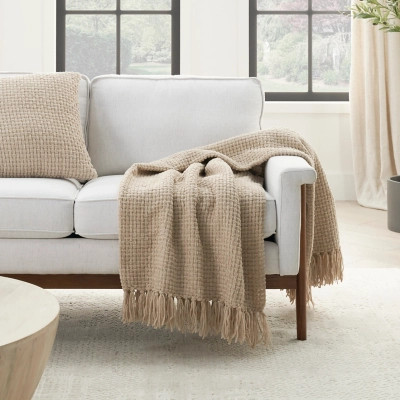 Mina Victory Woven Chenille Indoor Throw Blanket, Beige | Ashley Homestore