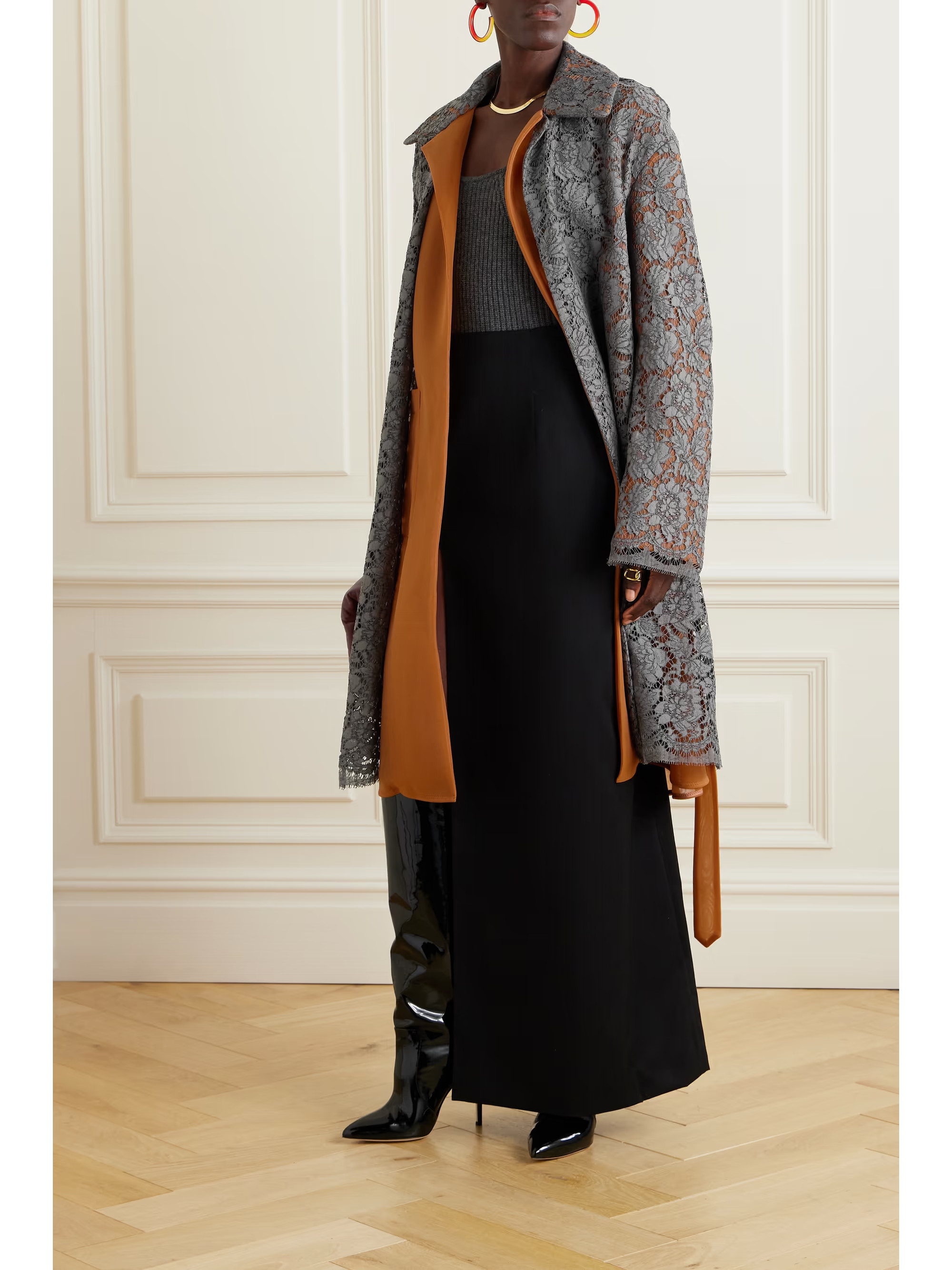 DRIES VAN NOTEN Belted guipure lace and crepe coat | NET-A-PORTER | NET-A-PORTER (US)
