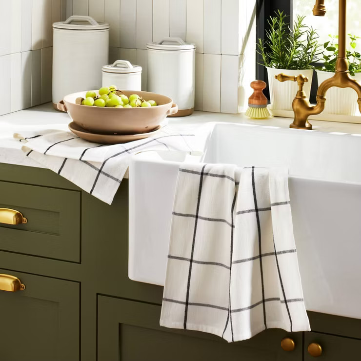 2ct Grid Lines Terry Kitchen Towel Set Cream/Gray - Hearth & Hand™ with Magnolia | Target