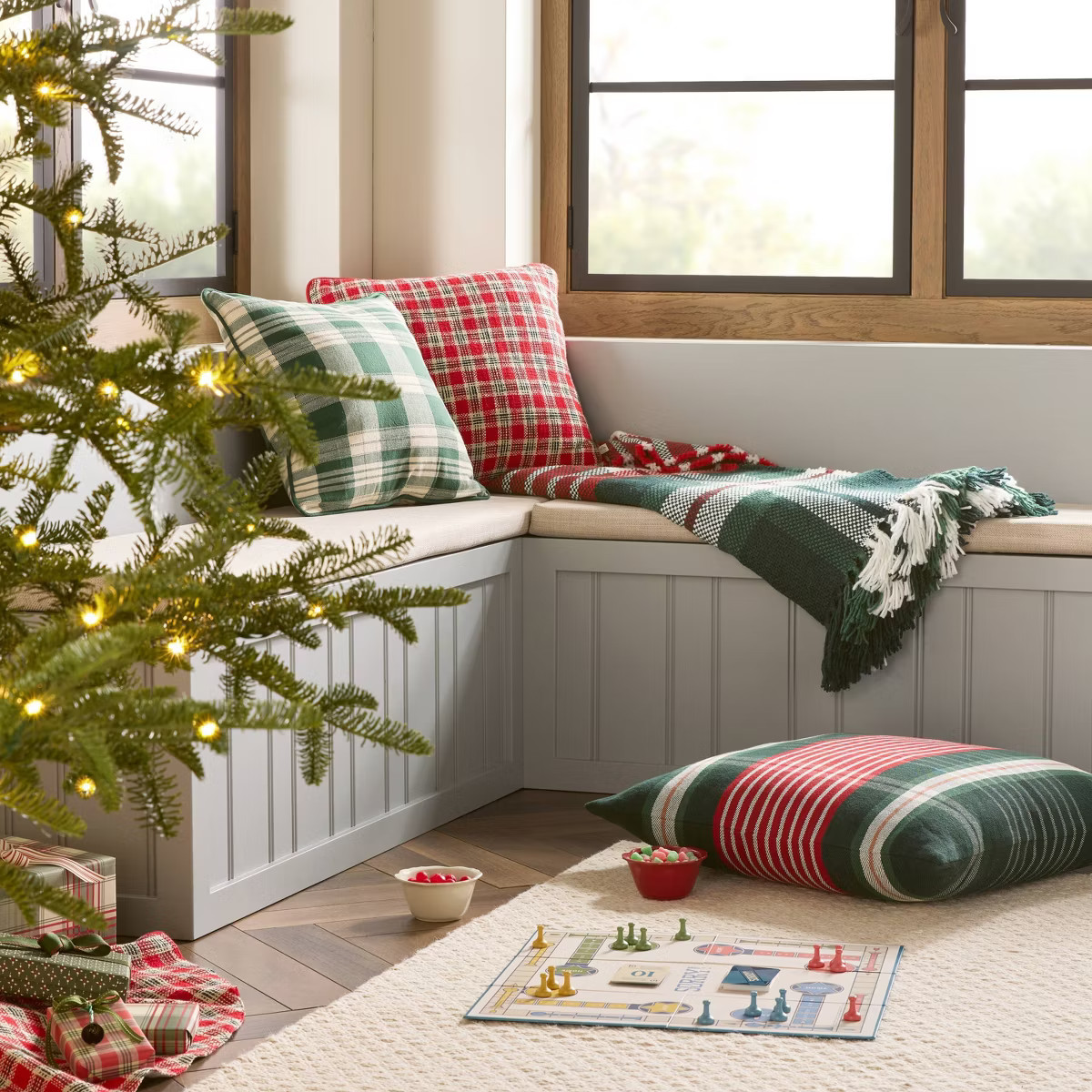 18"x18" Plaid Square Toss Pillow Cream/Green - Hearth & Hand™ with Magnolia | Target